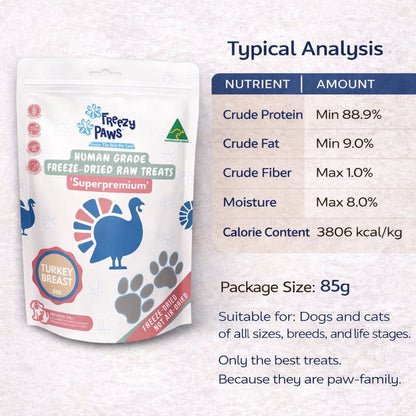 FREEZY PAWS Turkey Breast Freeze Dried Pet Treats 85g