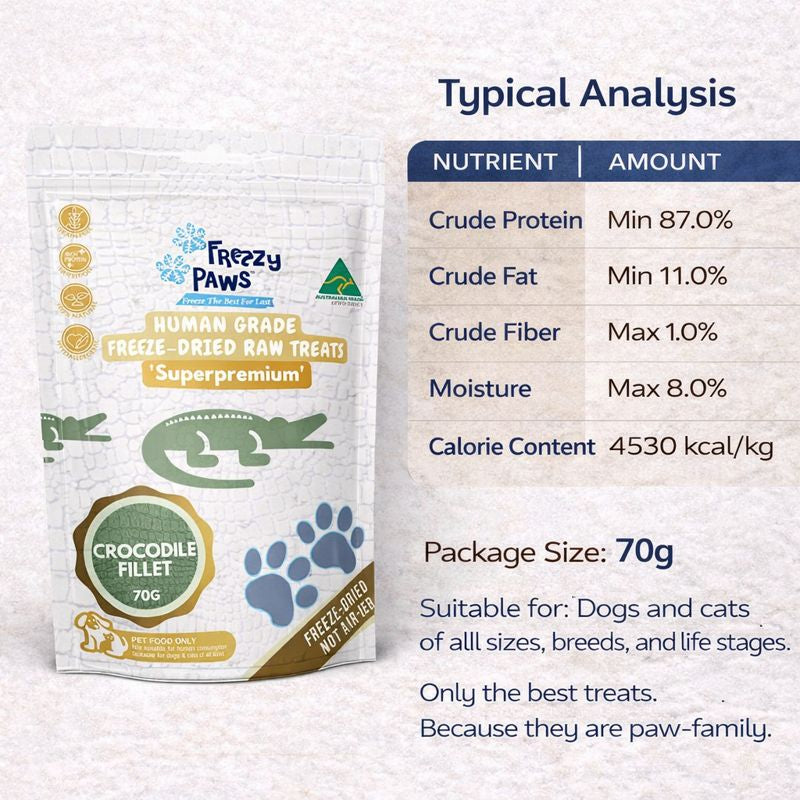 FREEZY PAWS Crocodile Fillet Freeze Dried Pet Treats 70g