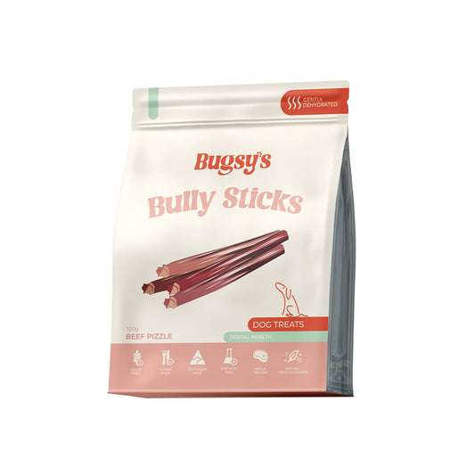 BUGSY'S Beef Pizzle Bully Sticks Dog Treats 100g