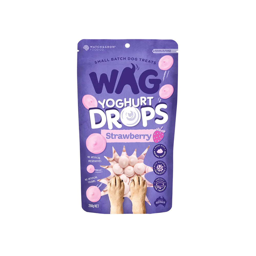 WAG Strawberry Yoghurt Drops Dog Pouch Treats 250g