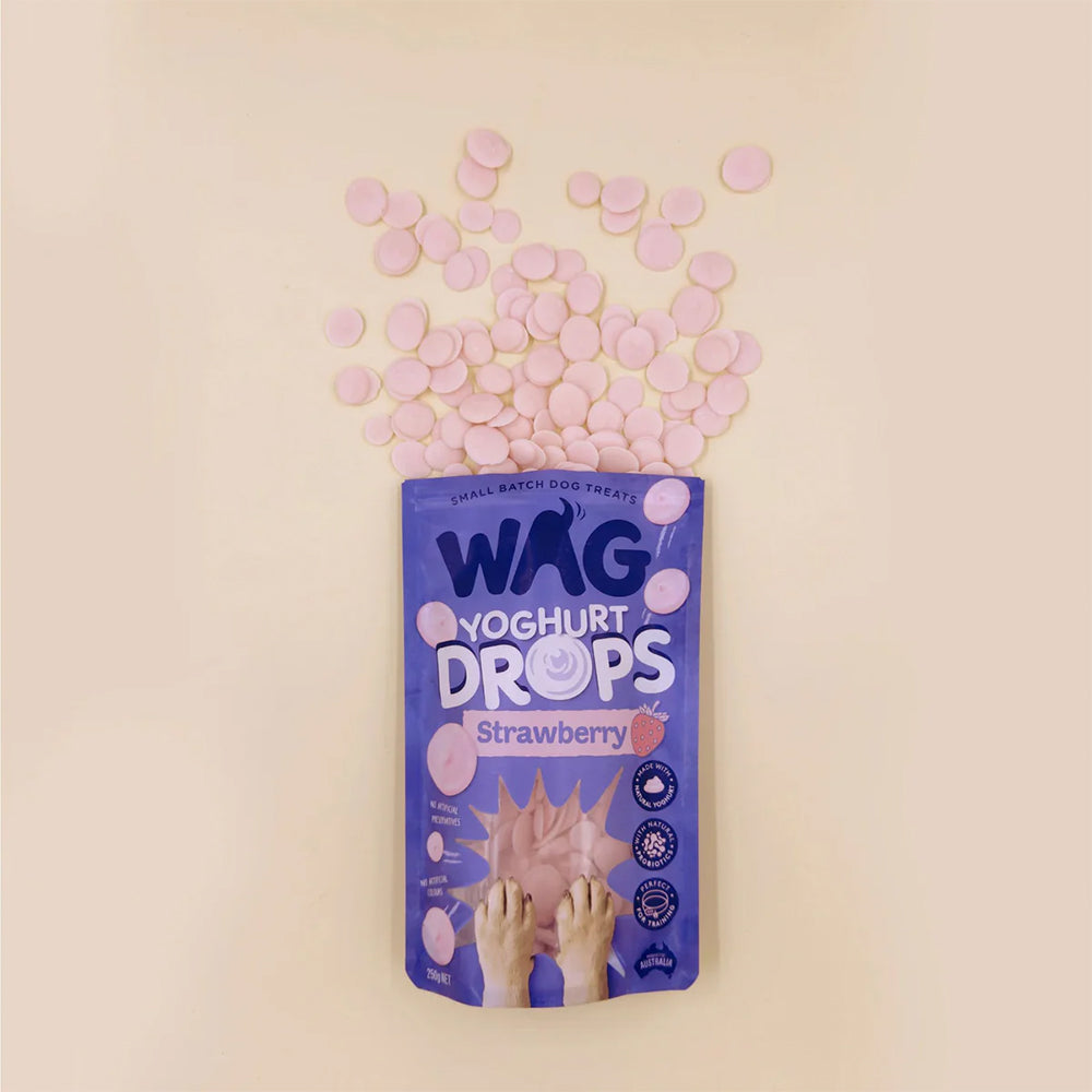 WAG Strawberry Yoghurt Drops Dog Pouch Treats 250g