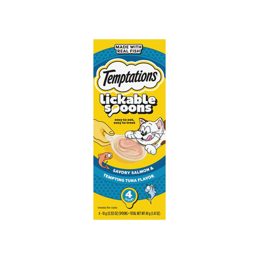 TEMPTATIONS Creamy Spoons Savory Salmon & Tempting Tuna Cat Treats 10g x 4