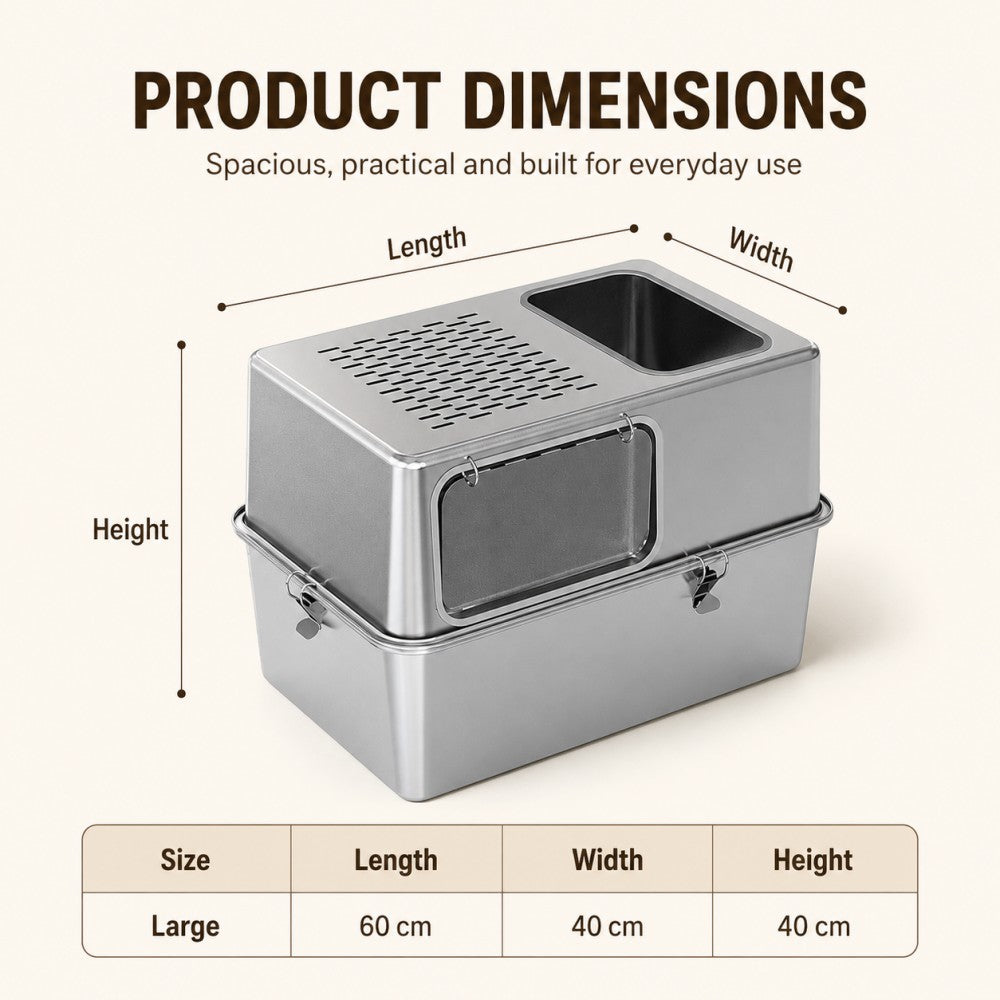 Extra Large Stainless Steel Cat Litter Box – Fully Enclosed Side Entry Design