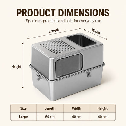 Extra Large Stainless Steel Cat Litter Box – Fully Enclosed Side Entry Design