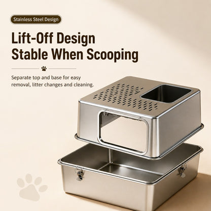 Extra Large Stainless Steel Cat Litter Box – Fully Enclosed Side Entry Design