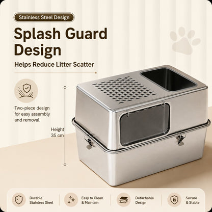 Extra Large Stainless Steel Cat Litter Box – Fully Enclosed Side Entry Design