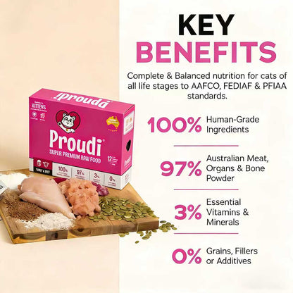 PROUDI Premium Frozen Turkey & Beef Raw Kitten Food 1.08kg