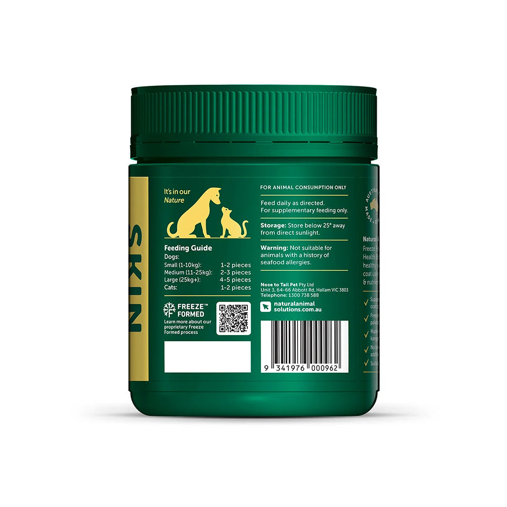 NATURAL ANIMAL SOLUTIONS Freeze Formed Skin Health Bites For Dogs & Cats – Front white-background product packshot