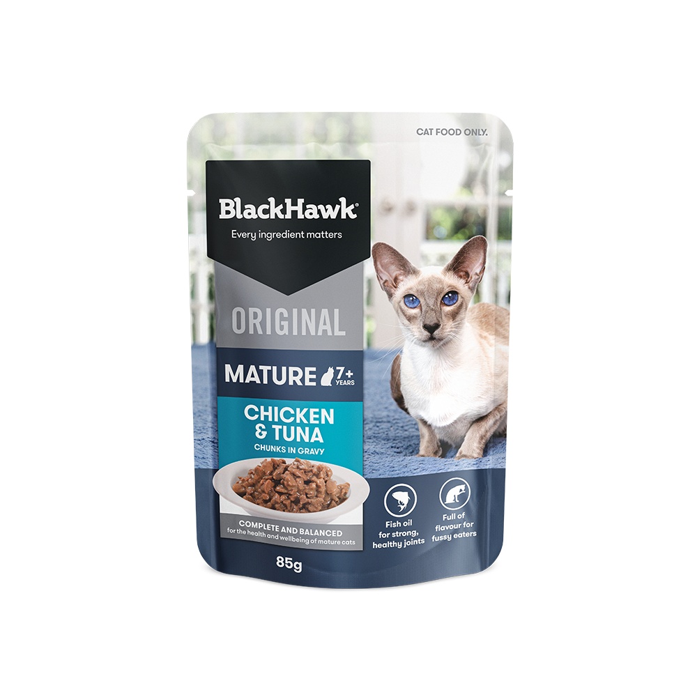 BLACK HAWK Original Chicken & Tuna in Gravy Mature 7+ Wet Cat Food 85g x 12
