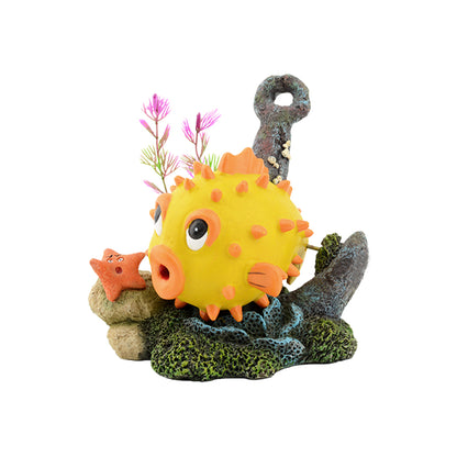 BIOSCAPE Yellow Puffer & Anchor Aquarium Bubbler Ornament — product image 1
