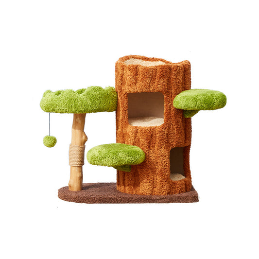 CMISSTREE Two-Level Tree Hollow Solid Wood Cat Tree