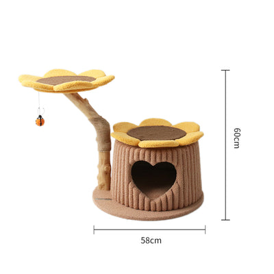 CMISSTREE Heart Shaped Cat House with Sunflower Cat Tree