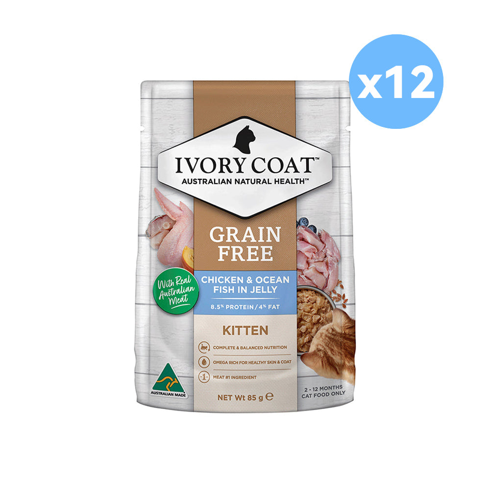 IVORY COAT Chicken & Fish Jelly Cat Food for Kittens 12x85g