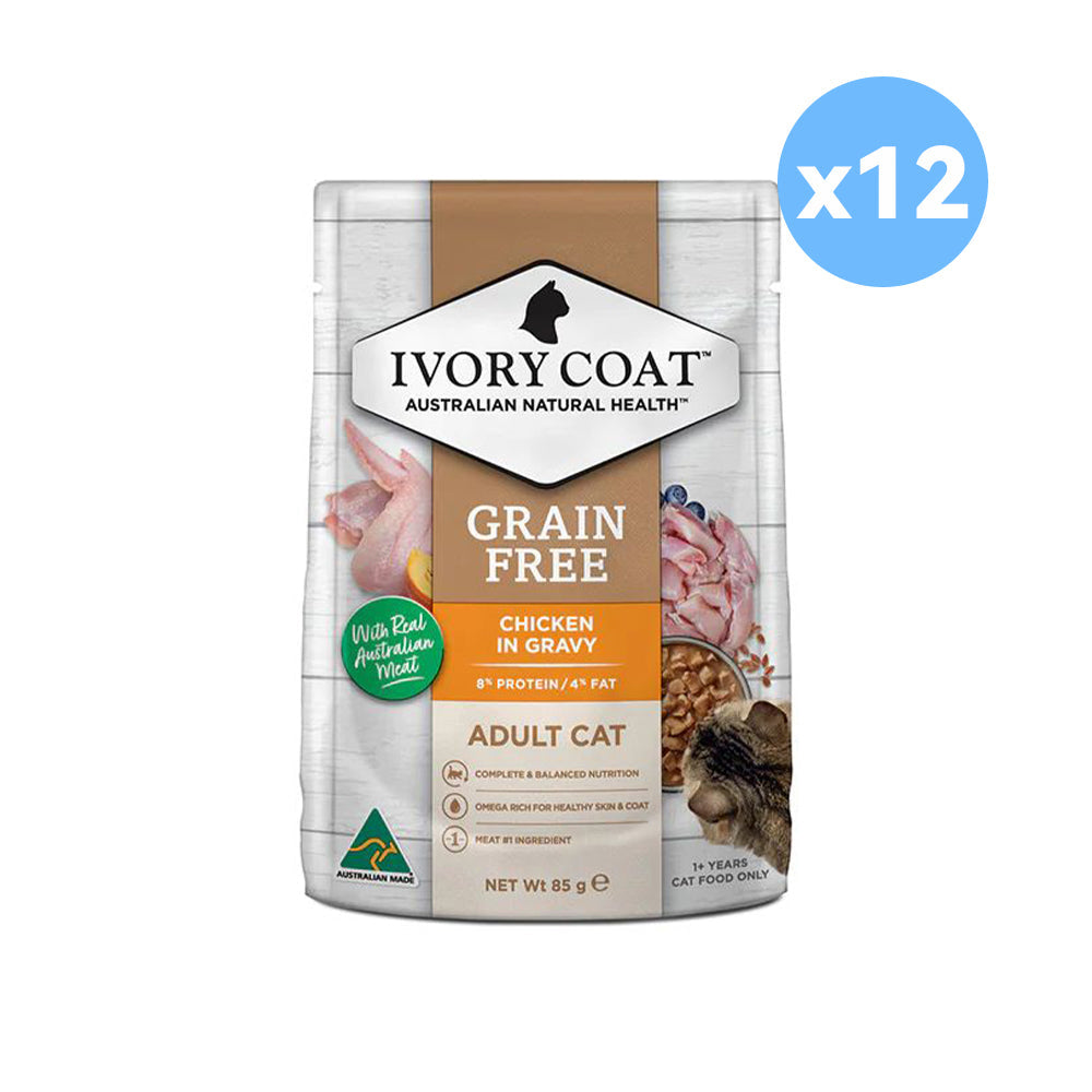 IVORY COAT Grain Free Chicken Gravy Adult Wet Cat Food 85g x 12