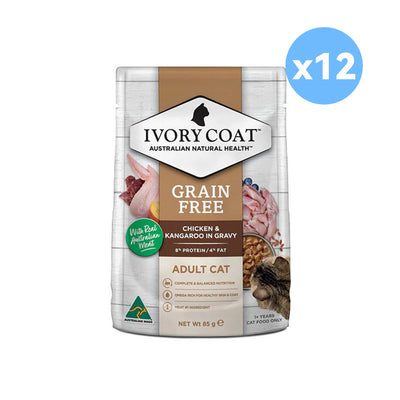 IVORY COAT Chicken & Roo Gravy Cat Food for Adults 12x85g