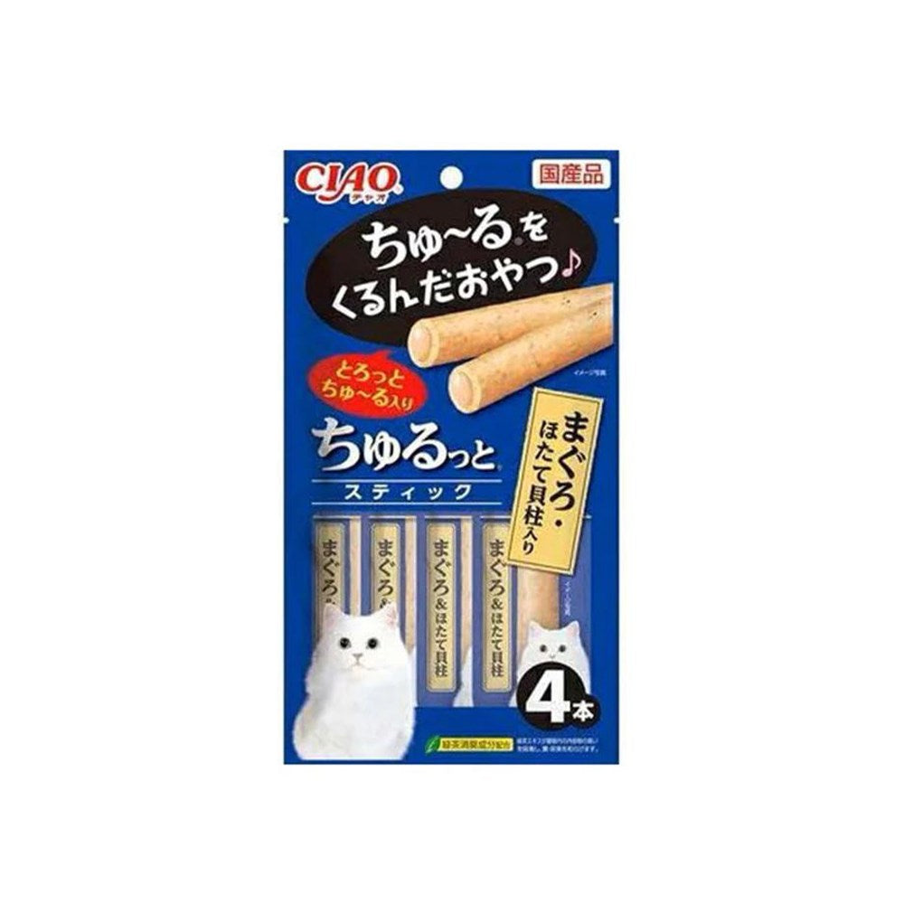 CIAO Churutto Stick Maguro with Scallop Dry Cat Treats 4x7g