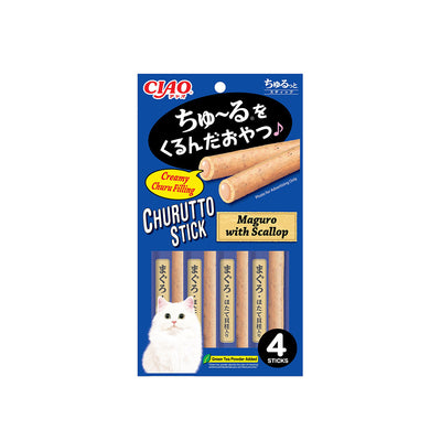 CIAO Churutto Stick Maguro with Scallop Dry Cat Treats 4x7g