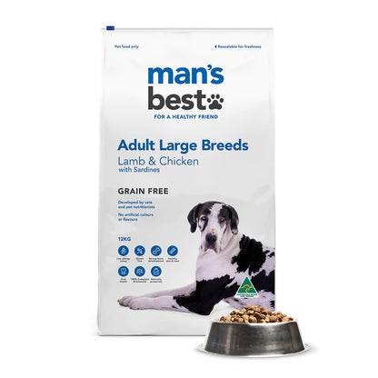 MAN'S BEST Large Breeds Lamb & Chicken Adult Dog Food 12KG