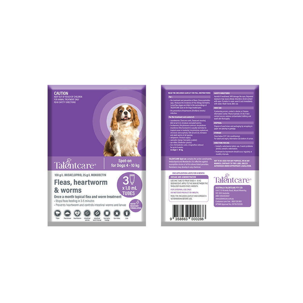 TALENTCARE Flea And Worming Spot-on For Dogs 4-10Kg