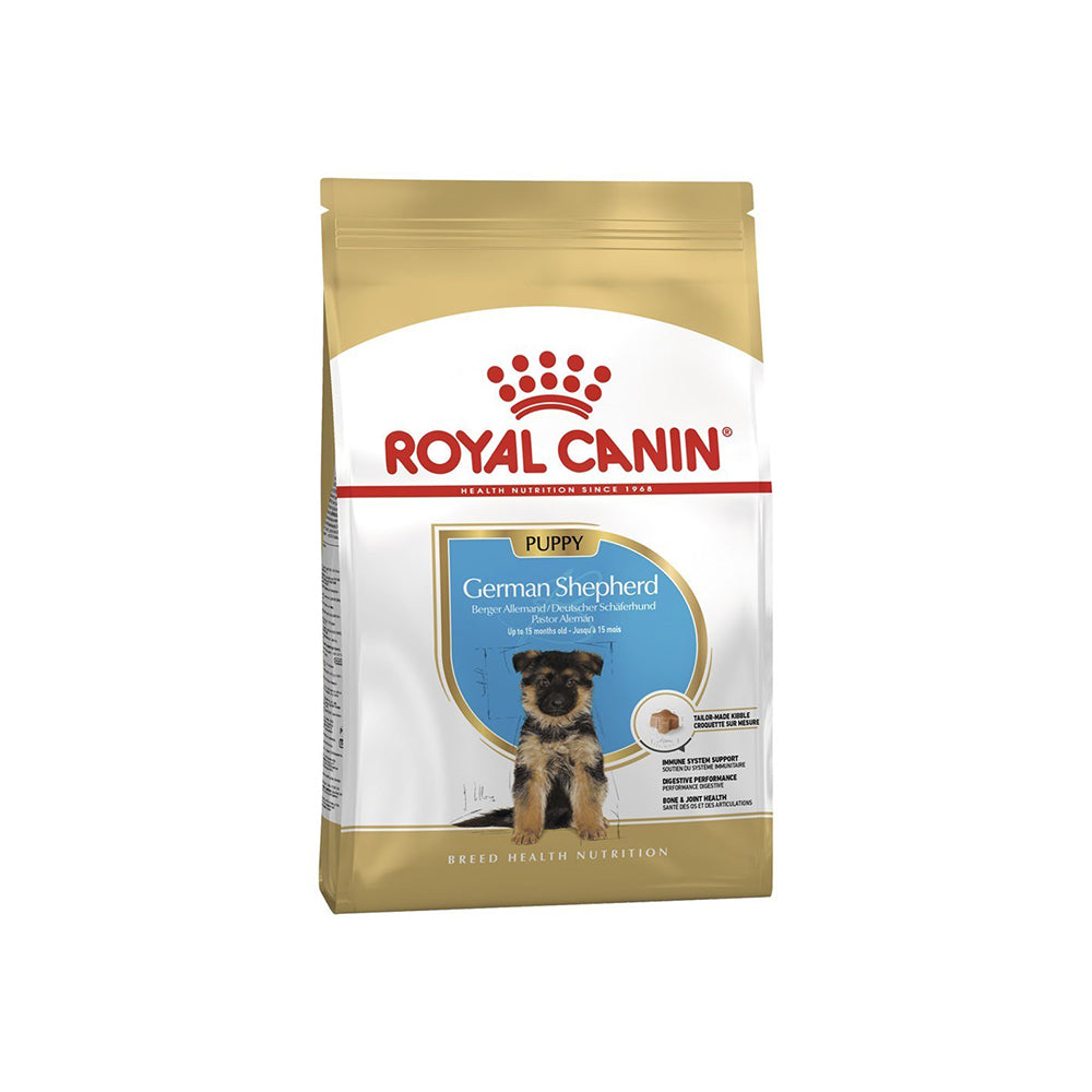 Royal Canin German Shepherd Puppy dry dog food 12kg front packshot on white background