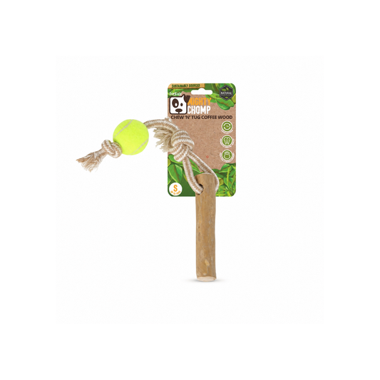 FURKIDZ Mighty Chomp Coffee Wood Rope Tugg with Tennis Balls