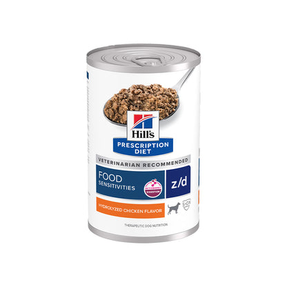HILLS PRESCRIPTION DIET Z/D Food Sensitivities Hydrolyzed Chicken Flavour Wet Dog Food — 370g front packshot