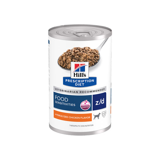 HILLS PRESCRIPTION DIET Z/D Food Sensitivities Hydrolyzed Chicken Flavour Wet Dog Food — 370g front packshot