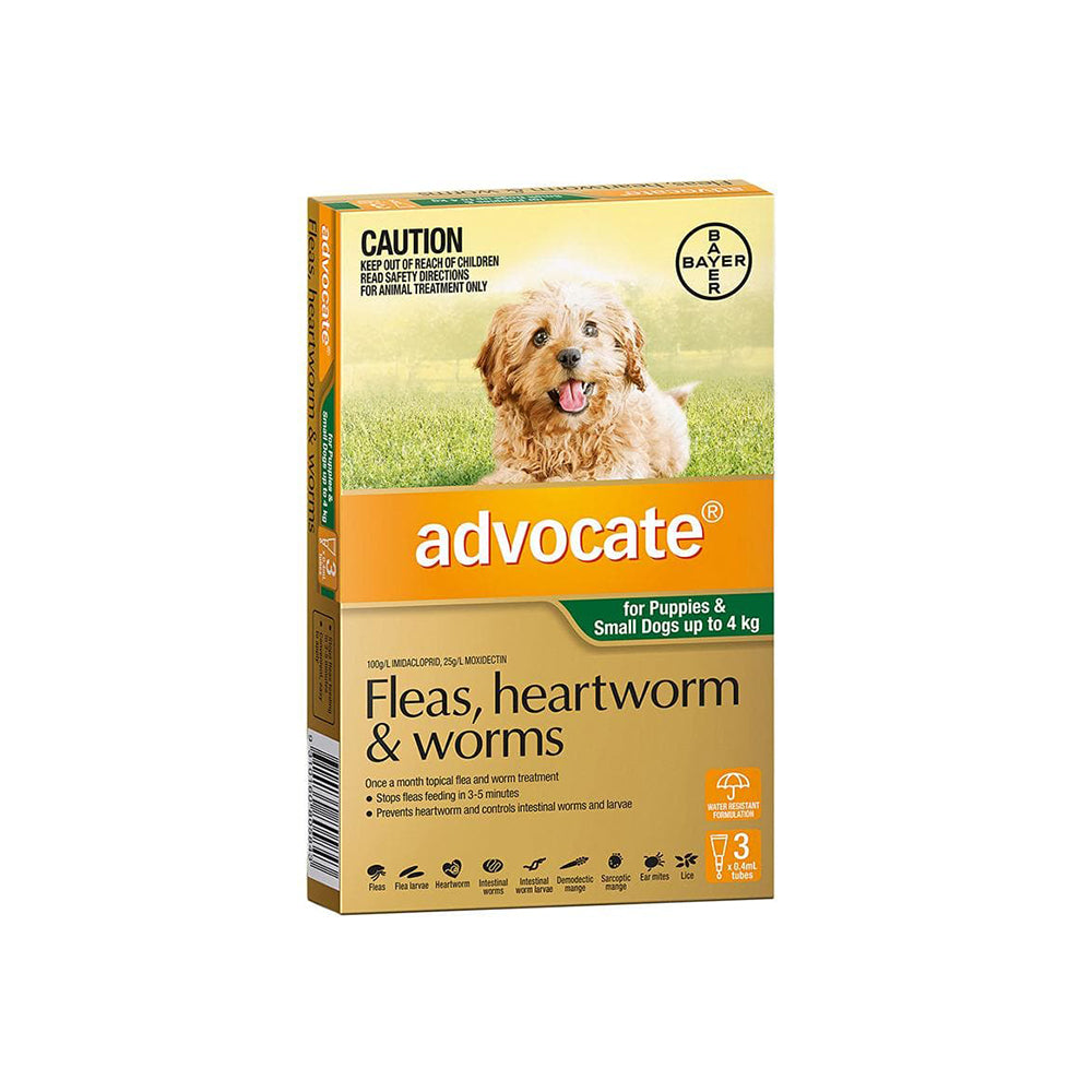 ADVOCATE Flea & Dewormer Treatment for Dogs (0-4kg) 3 Tubes