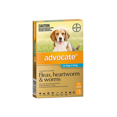 ADVOCATE Fleas & Dewormer Treatment for Dogs (4-10kg) 6 Tubes