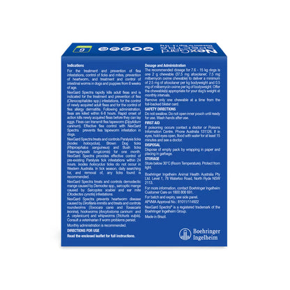 NexGard Spectra 3 Chewables for Dogs 7.6 to 15kg packaging back
