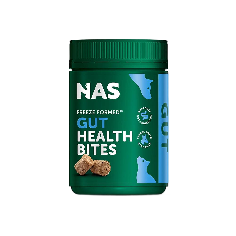 NATURAL ANIMAL SOLUTIONS Freeze Formed Gut Health Bites For Dogs & Cats – Product packaging and information image