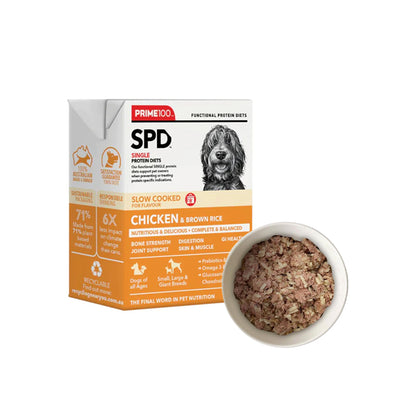 PRIME100 SPD Slow Cooked Chicken & Brown Rice Wet Dog Food 354g