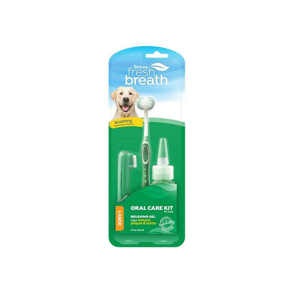 TROPICLEAN Fresh Breath Toothbrush & Toothpaste Oral Care  Kit for Medium to Large Dogs 59ml