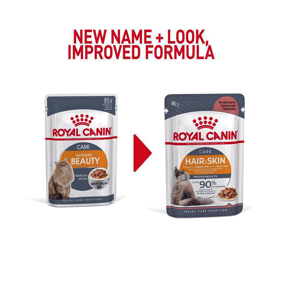 ROYAL CANIN Hair & Skin Care Gravy Adult Wet Cat Food 85g x 12 (previously Intense Beauty)