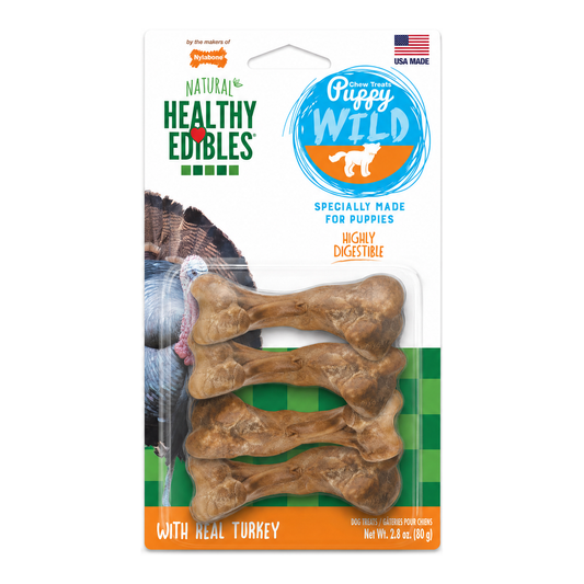 NYLABONE Healthy Edibles WILD All-Natural Turkey Puppy Chew Treats 4 Pack