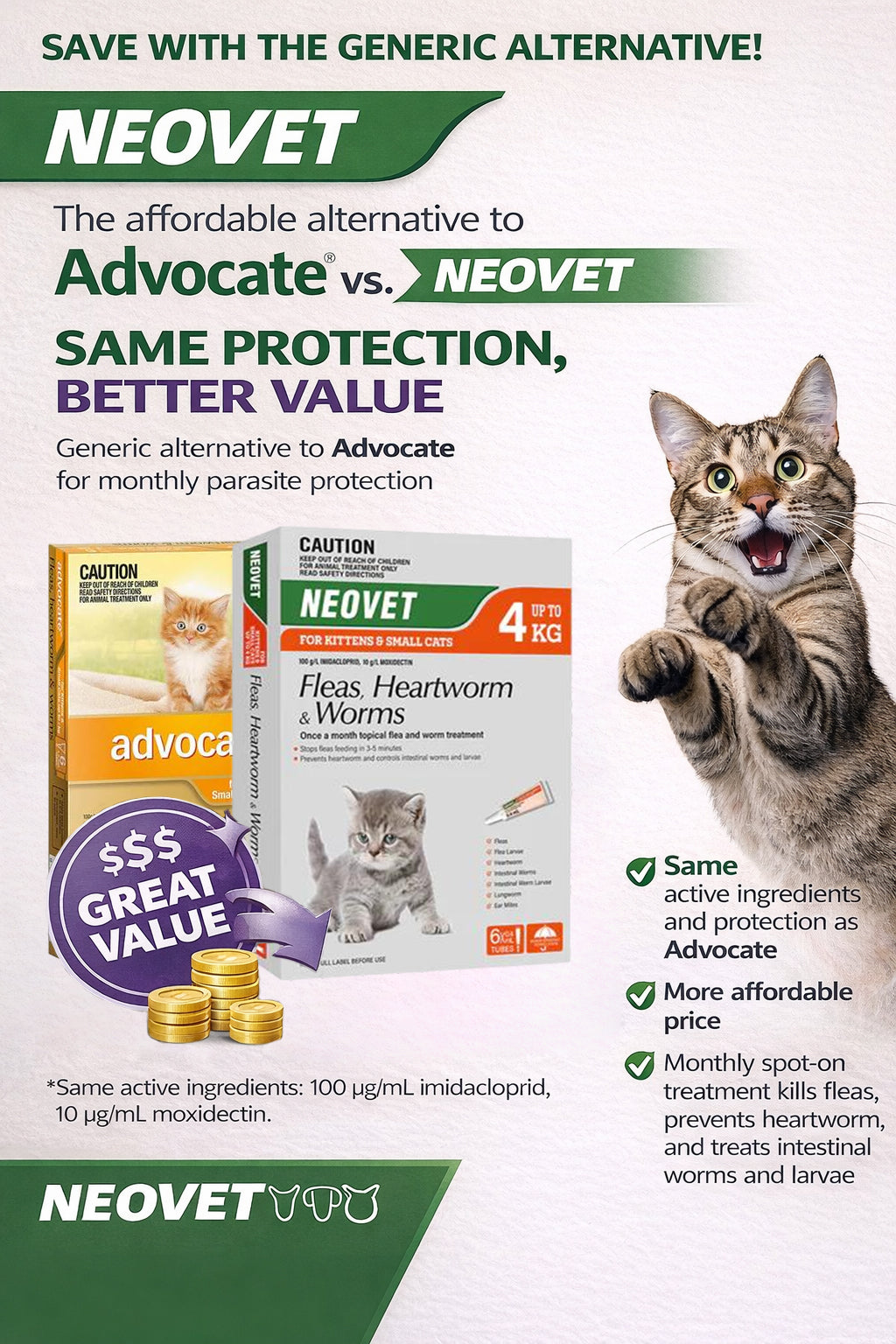 NEOVET Flea And Worming For Kitten & Small Cats Up To 4kg Orange