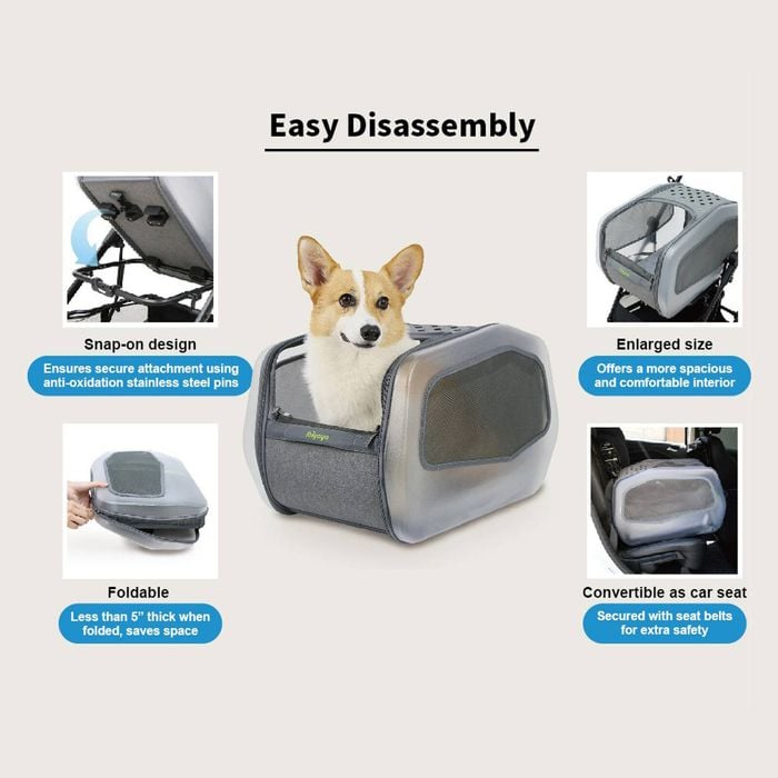 IBIYAYA NeoRider Multipurpose Detachable Pet Stroller - Silver Mist