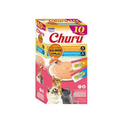 INABA Cat Churu Puree Salmon Chicken Variety 140g (14g x 10) – white-background product packshot