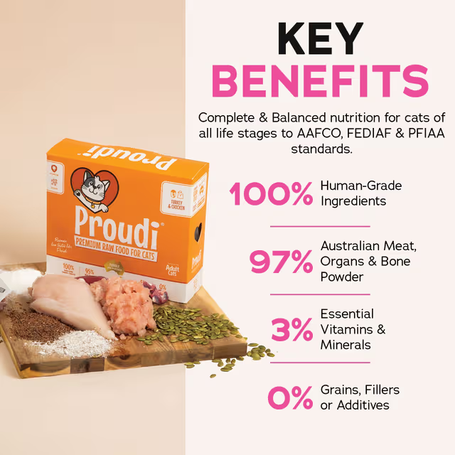 PROUDI Premium Frozen Turkey & Chicken Raw Cat Food 1.08Kg
