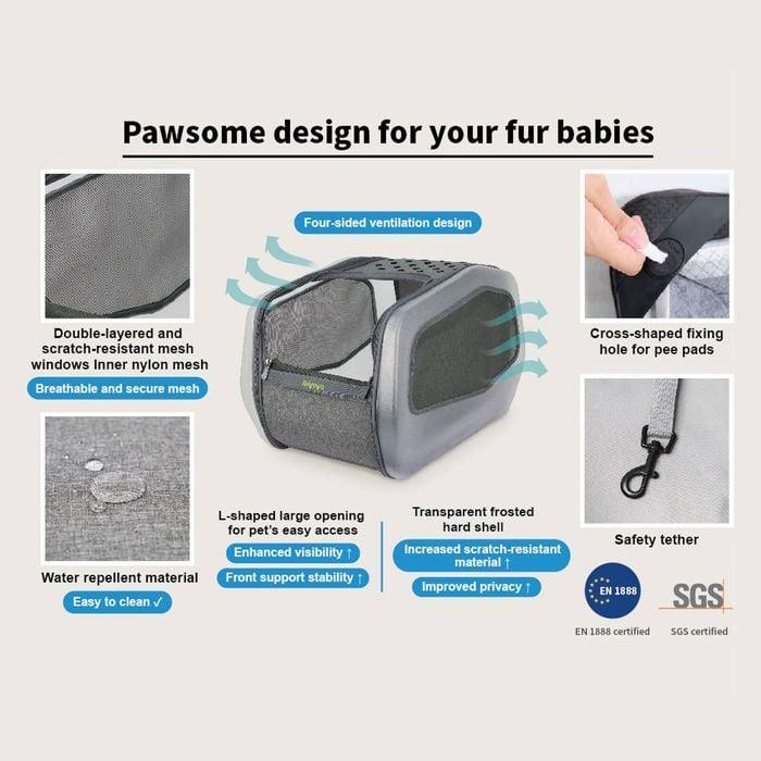 IBIYAYA NeoRider Multipurpose Detachable Pet Stroller - Silver Mist