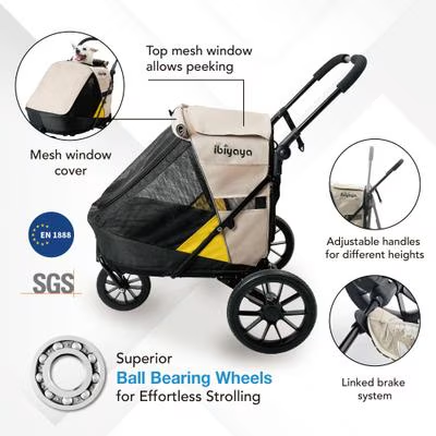 IBIYAYA Minika 3-in-1 Pet Stroller System Foldable Dog Bicycle Trailer & Indoor-Outdoor Kennel – Arizona Tan