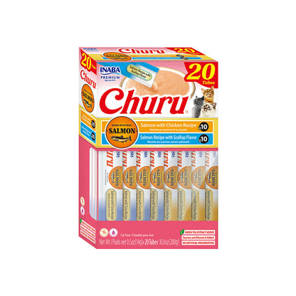 INABA Cat Churu Puree Salmon Scallop Chicken Variety 280g (14g x 20) – white-background product packshot