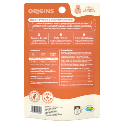 VETAFARM Origins Vita C Chews For Guinea Pigs 60 Pack