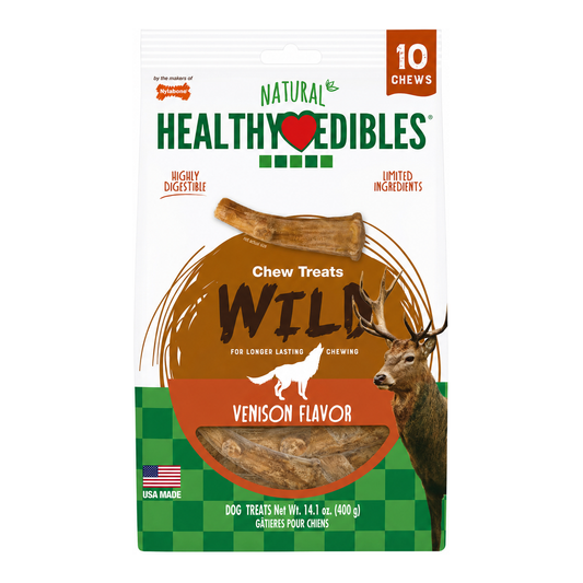 NYLABONE Healthy Edibles WILD All-Natural Venison Antler Chew Treats 10 Count Medium