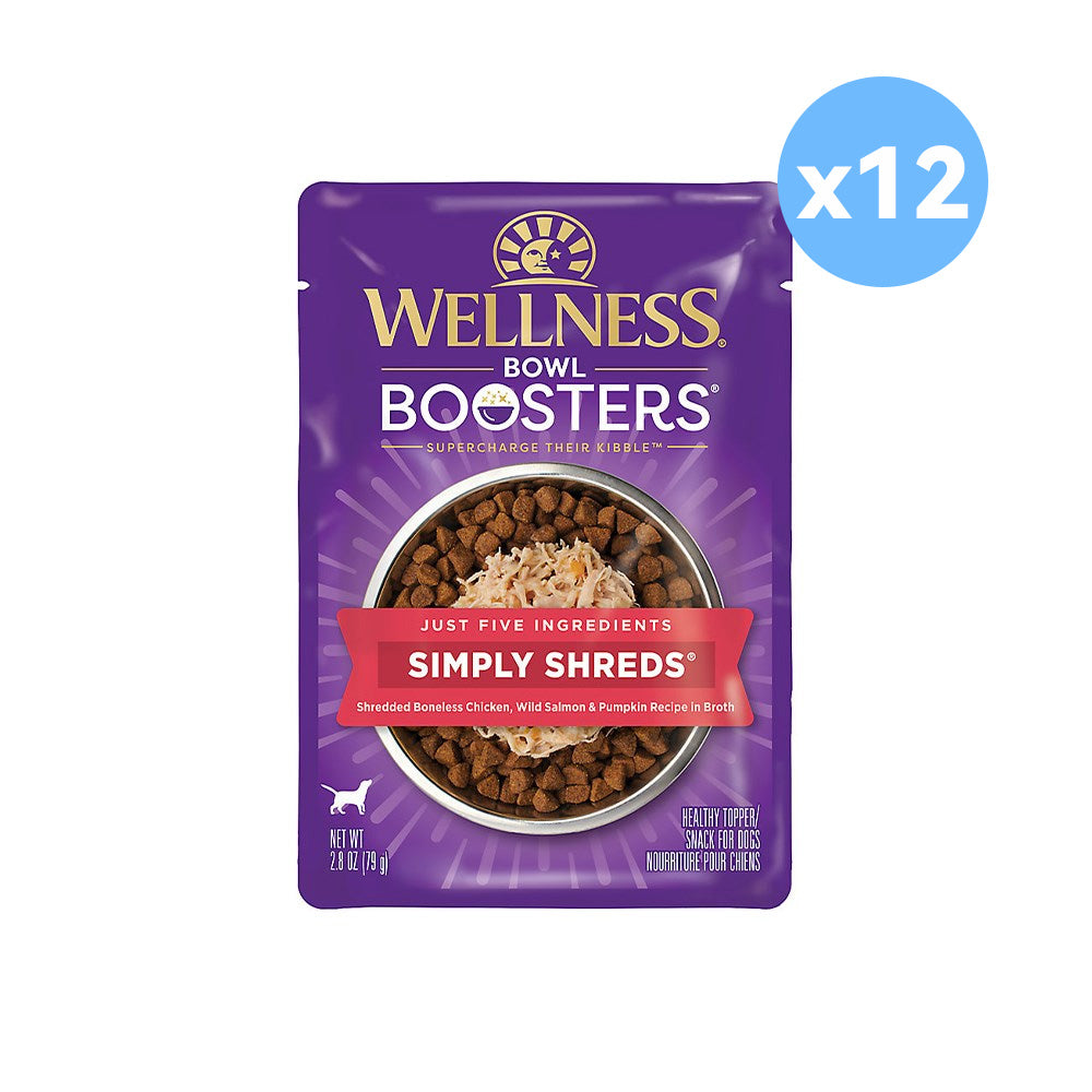 WELLNESS Core Simply Shreds Shredded Boneless Chicken, Wild Salmon & Pumpkin Wet Dog Food 79g x 12