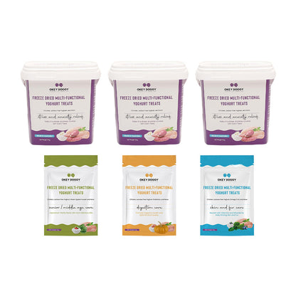 【EXP-12/2025】OKEY DOGGY Freeze Dried Stress & Anxiety Relief Multifunctional Yoghurt Pet Treats 50g