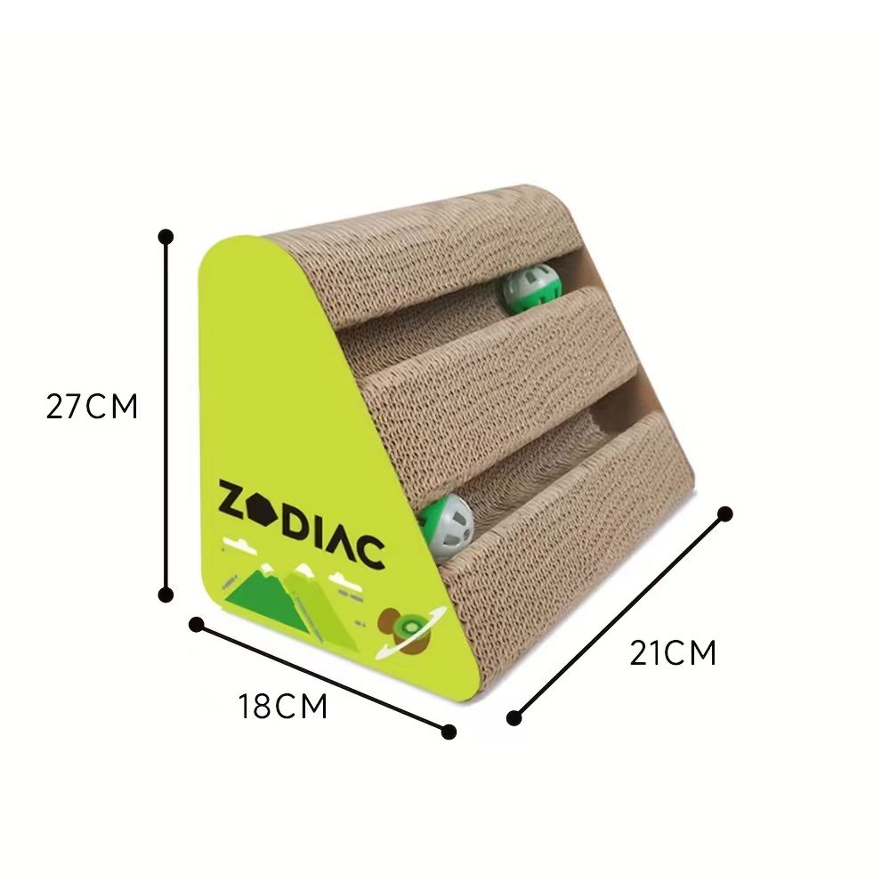 ZODIAC Kiwi Triangle Cat Scratcher with Balls 28x17x21cm
