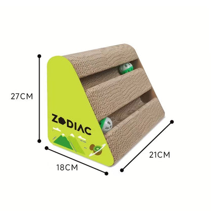 ZODIAC Kiwi Triangle Cat Scratcher with Balls 28x17x21cm