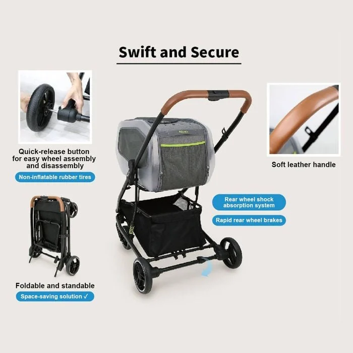 IBIYAYA NeoRider Multipurpose Detachable Pet Stroller - Silver Mist