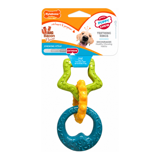 NYLABONE Puppy Teething Rings Bacon Dog Toy Regular